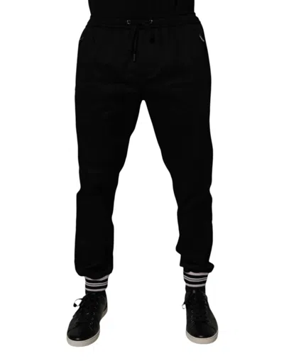 Dolce & Gabbana Black Cotton Stretch Jogger Sweatmen's Men's Pants In Black