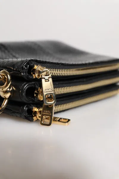 Dolce & Gabbana Black Exotic Leather Shoulder Sling Clutch Women's Bag