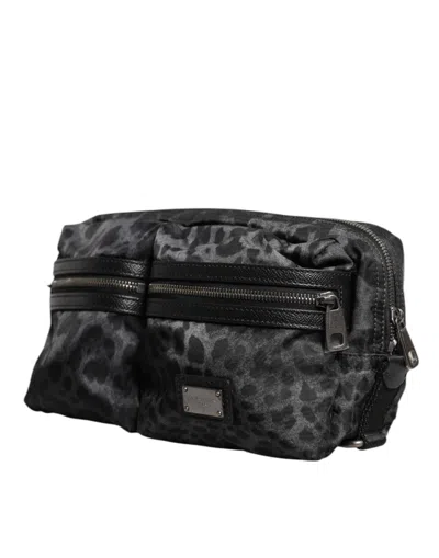 Dolce & Gabbana Black Gray Leopard Dg Logo Belt Waist Fanny Pack Men's Bag