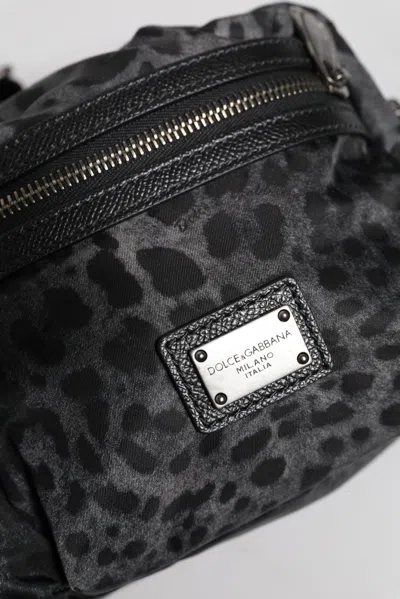 Dolce & Gabbana Black Gray Leopard Dg Logo Belt Waist Fanny Pack Men's Bag