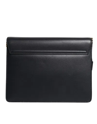 Pre-owned Dolce & Gabbana Black Leather Logo Gold Crossbody Purse Women's Bag ()