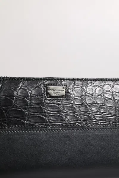 Pre-owned Dolce & Gabbana Black Leather Logo Plaque Zip Around Continental Men's Wallet ()
