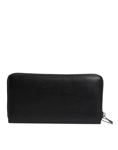 Pre-owned Dolce & Gabbana Black Leather Logo Plaque Zip Around Continental Men's Wallet ()