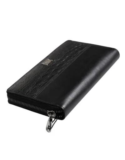Pre-owned Dolce & Gabbana Black Leather Logo Plaque Zip Around Continental Men's Wallet ()