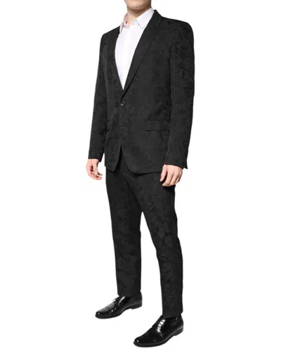 Dolce & Gabbana Black Polyester Floral Jacquard 2 Piece Suit In Black
