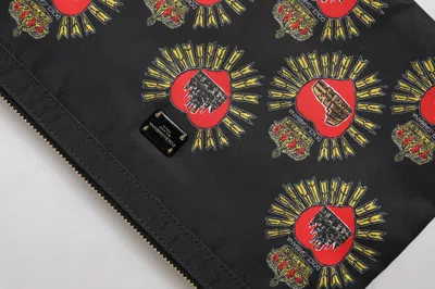 Dolce & Gabbana Black Red Nylon Sacred Heart Clutch Pouch Women's Bag