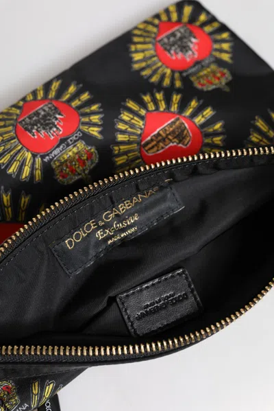 Dolce & Gabbana Black Red Nylon Sacred Heart Clutch Pouch Women's Bag