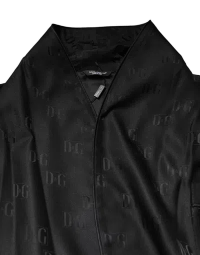Dolce & Gabbana Black Silk Dg Logo Men Wrap Robe Coat Jacket In Black