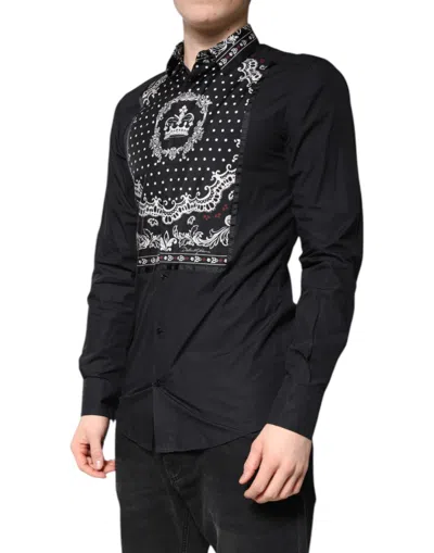Pre-owned Dolce & Gabbana Black White Bandana Gold Formal Dress Men's Shirt ()