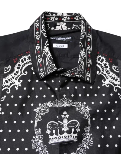 Pre-owned Dolce & Gabbana Black White Bandana Gold Formal Dress Men's Shirt ()
