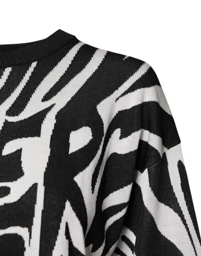 Dolce & Gabbana Black White Print Women Pullover Sweater In Black