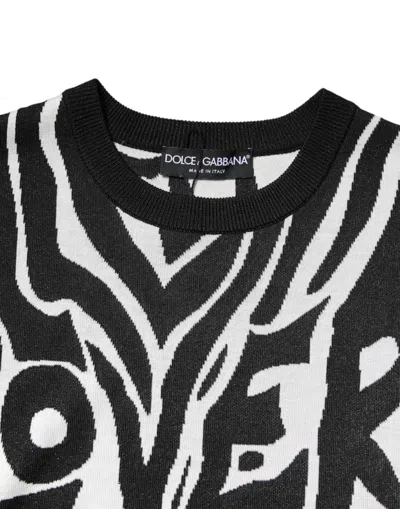 Dolce & Gabbana Black White Print Women Pullover Sweater In Black