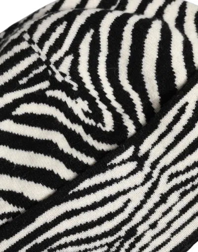 Dolce & Gabbana Black White Zebra Knitted Winter Beanie Men's Hat