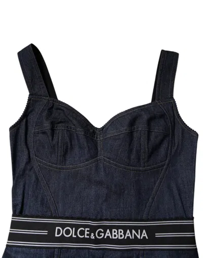 Dolce & Gabbana Blue Cotton Stretch Sleeveless Bodycon Denim Women's Bodysuit