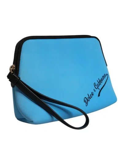 Pre-owned Dolce & Gabbana Blue Dg Logo Print Clutch Zip Borse Pouch Women's Bag ()