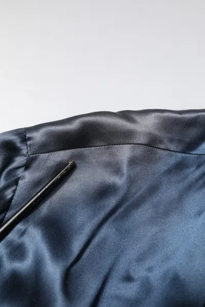 Pre-owned Dolce & Gabbana Blue Solid Silk Men Wrap Robe Coat Men's Jacket ()