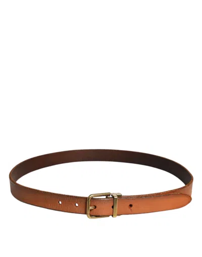 Pre-owned Dolce & Gabbana Brown Leather Gold Tone Metal Buckle Men's Belt ()