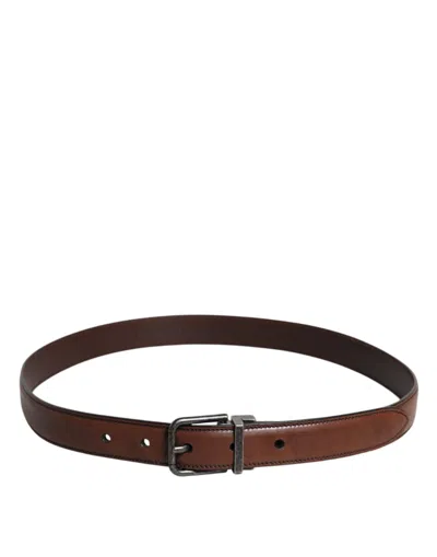 Pre-owned Dolce & Gabbana Brown Leather Metal Buckle Classic Men's Belt ()
