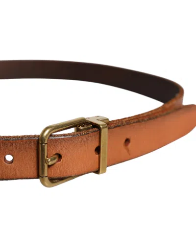 Pre-owned Dolce & Gabbana Brown Leather Gold Tone Metal Buckle Men's Belt ()