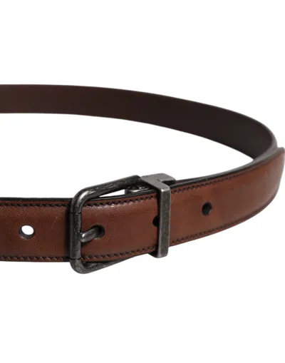 Pre-owned Dolce & Gabbana Brown Leather Metal Buckle Classic Men's Belt ()