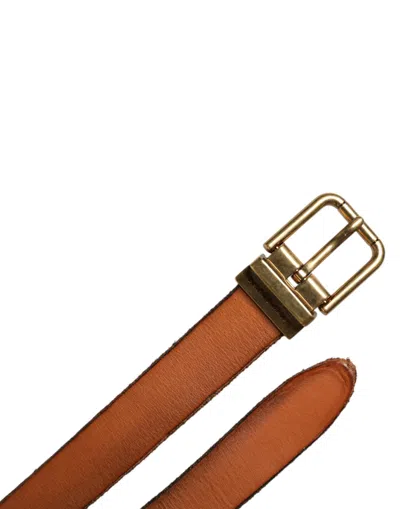 Pre-owned Dolce & Gabbana Brown Leather Gold Tone Metal Buckle Men's Belt ()