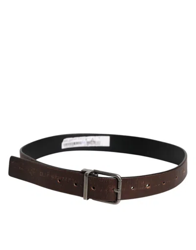 Pre-owned Dolce & Gabbana Brown Solid Leather Classic Waist Buckle Women's Belt ()