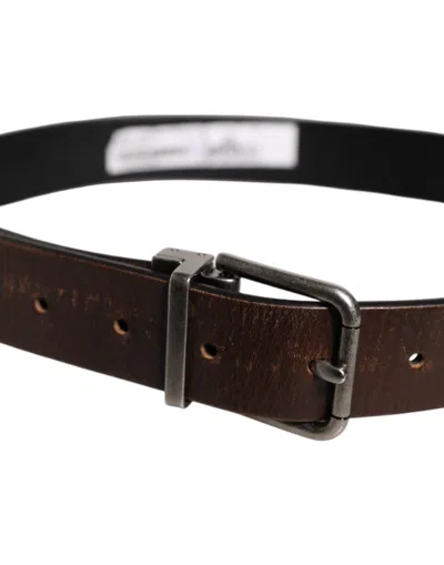 Pre-owned Dolce & Gabbana Brown Solid Leather Classic Waist Buckle Women's Belt ()