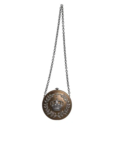Dolce & Gabbana Gold Brass Metal Dg Crown Clutch Crossbody Women's Bag