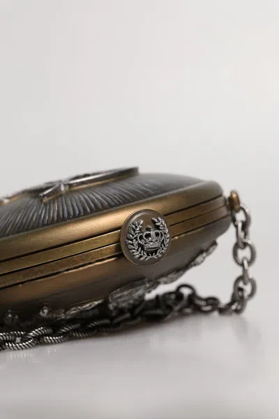 Dolce & Gabbana Gold Brass Metal Dg Crown Clutch Crossbody Women's Bag