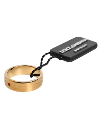 Dolce & Gabbana Gold Tone Brass Red Crystal Dg Logo Ring In Gold