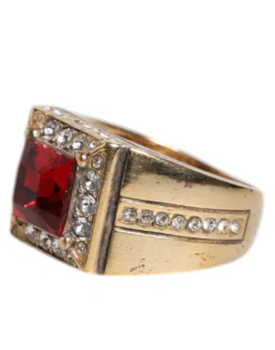 Pre-owned Dolce & Gabbana Gold Tone Sterling Silver 925 Crystals Men's Ring ()