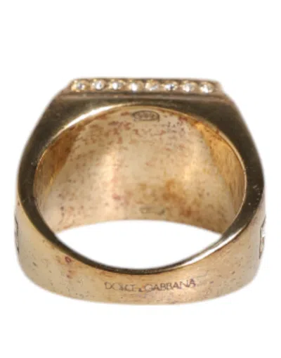 Pre-owned Dolce & Gabbana Gold Tone Sterling Silver 925 Crystals Men's Ring ()