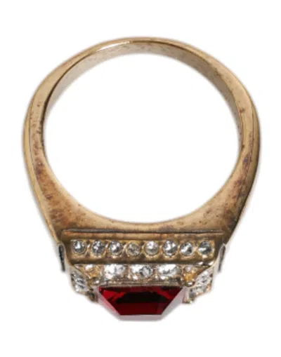 Pre-owned Dolce & Gabbana Gold Tone Sterling Silver 925 Crystals Men's Ring ()