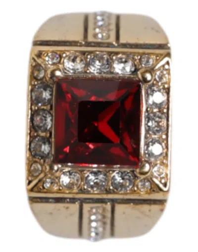 Pre-owned Dolce & Gabbana Gold Tone Sterling Silver 925 Crystals Men's Ring ()