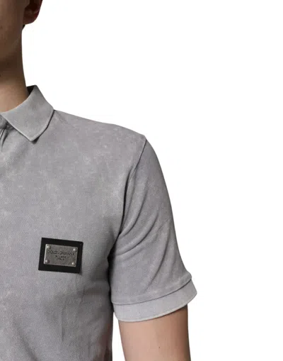 Dolce & Gabbana Gray Logo Plaque Cotton Men Polo Shirt T-shirt