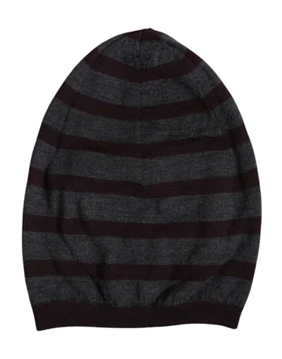 Dolce & Gabbana Gray Striped Wool Knitted Winter Beanie Men's Hat