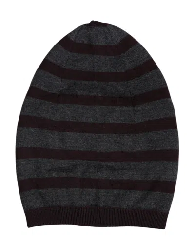 Dolce & Gabbana Gray Striped Wool Knitted Winter Beanie Men's Hat