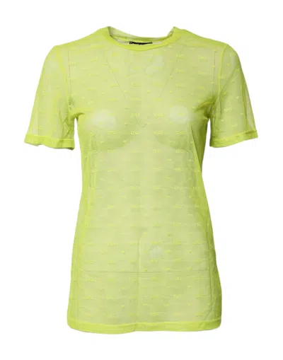Dolce & Gabbana Green Nylon See Through Women Short Sleeves Top In Yellow