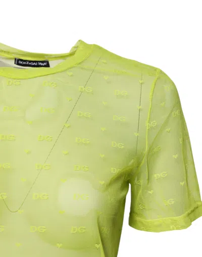 Dolce & Gabbana Green Nylon See Through Women Short Sleeves Top In Yellow
