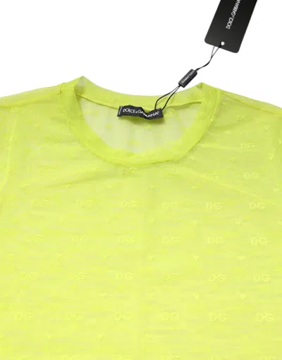 Dolce & Gabbana Green Nylon See Through Women Short Sleeves Top In Yellow