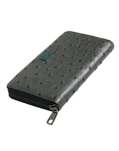 Dolce & Gabbana Green Ostrich Logo Plaque Zip Around Continental Men's Wallet