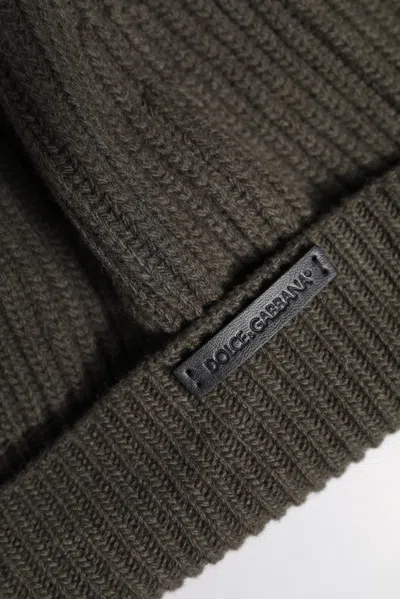 Pre-owned Dolce & Gabbana Green Wool Dg Plaque Knitted Winter Beanie Men's Hat ()