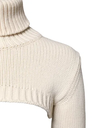 Dolce & Gabbana Ivory Cashmere Turtleneck Cropped Top Sweater In Neutral