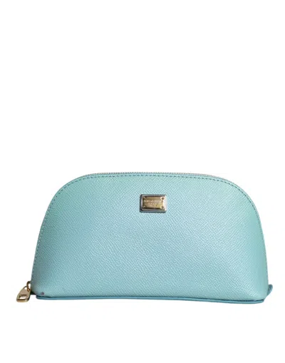 Pre-owned Dolce & Gabbana Light Blue Leather Handwomen's Clutch Mini Purse Pouch Women's Bag ()