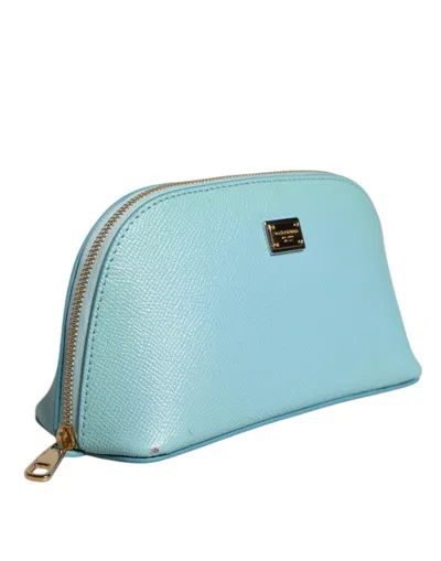 Pre-owned Dolce & Gabbana Light Blue Leather Handwomen's Clutch Mini Purse Pouch Women's Bag ()