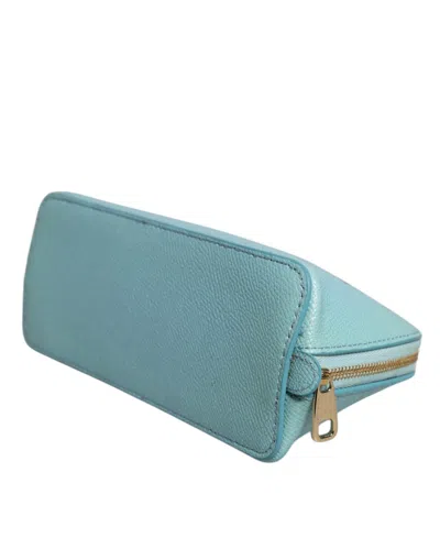 Pre-owned Dolce & Gabbana Light Blue Leather Handwomen's Clutch Mini Purse Pouch Women's Bag ()