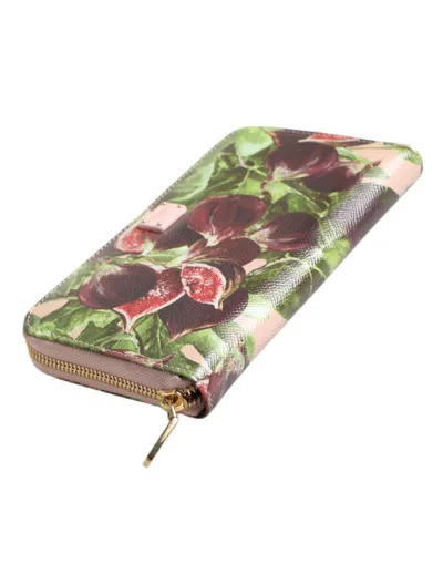Dolce & Gabbana Multicolor Fig Fruit Dauphine Leather Zip Around Continental Women's Wallet