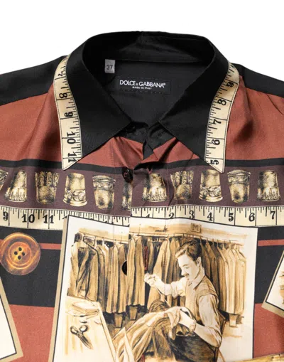 Dolce & Gabbana Multicolor Tailor Print Silk Casual Shirt In Brown