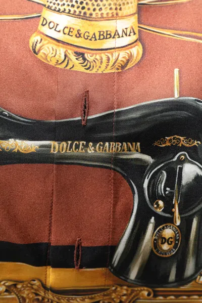 Dolce & Gabbana Multicolor Tailor Print Silk Casual Shirt In Brown