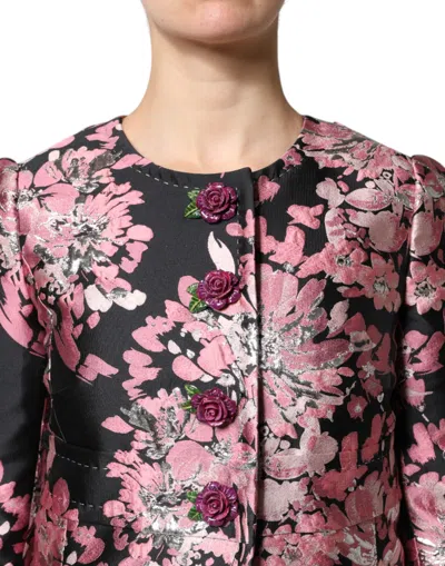 Dolce & Gabbana Pink Black Floral Brocade Trenchcoat Women's Jacket